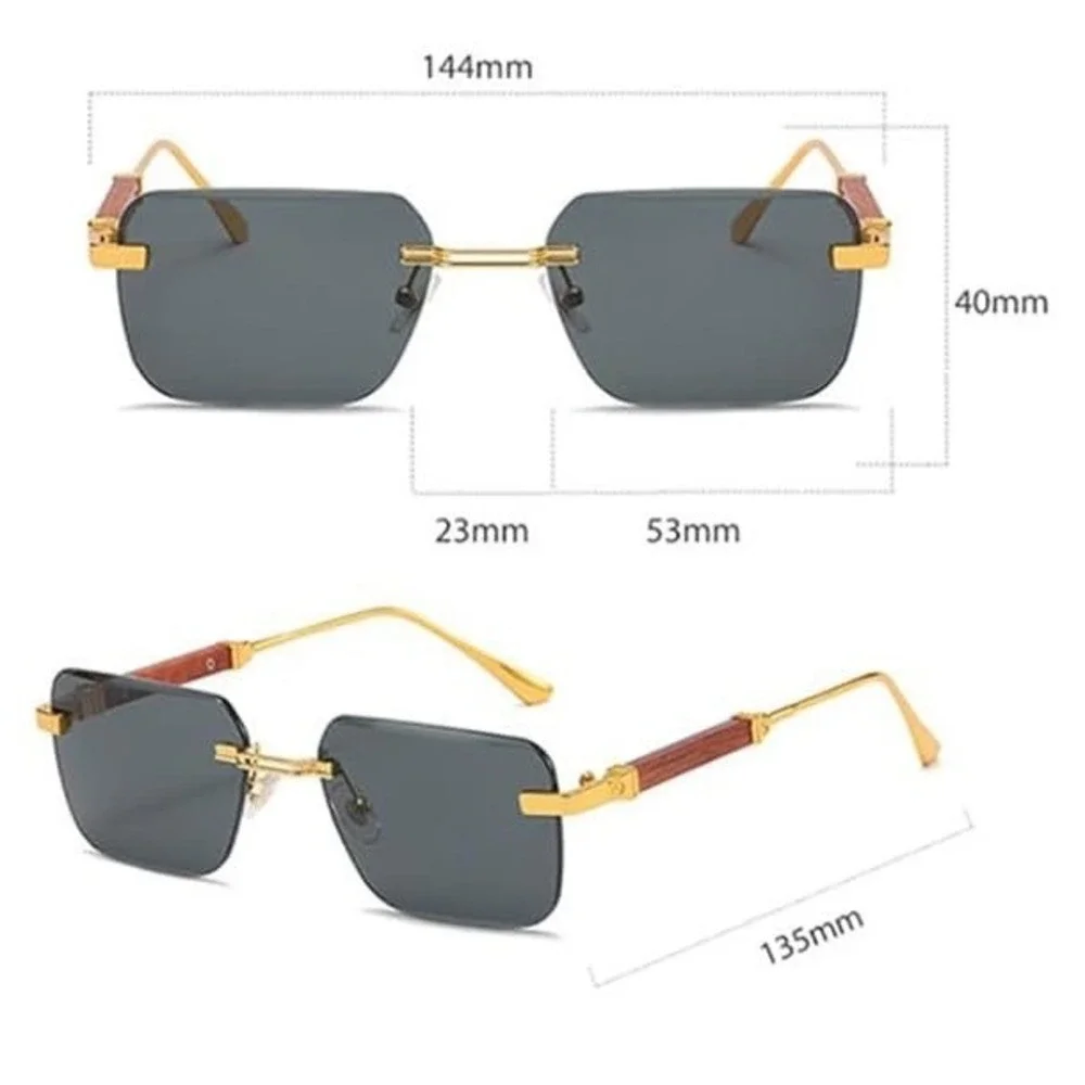 Luxury Rimless Gradient Square Sunglasses Gold Trim Men's Fashion‎ Eyewear Chic
